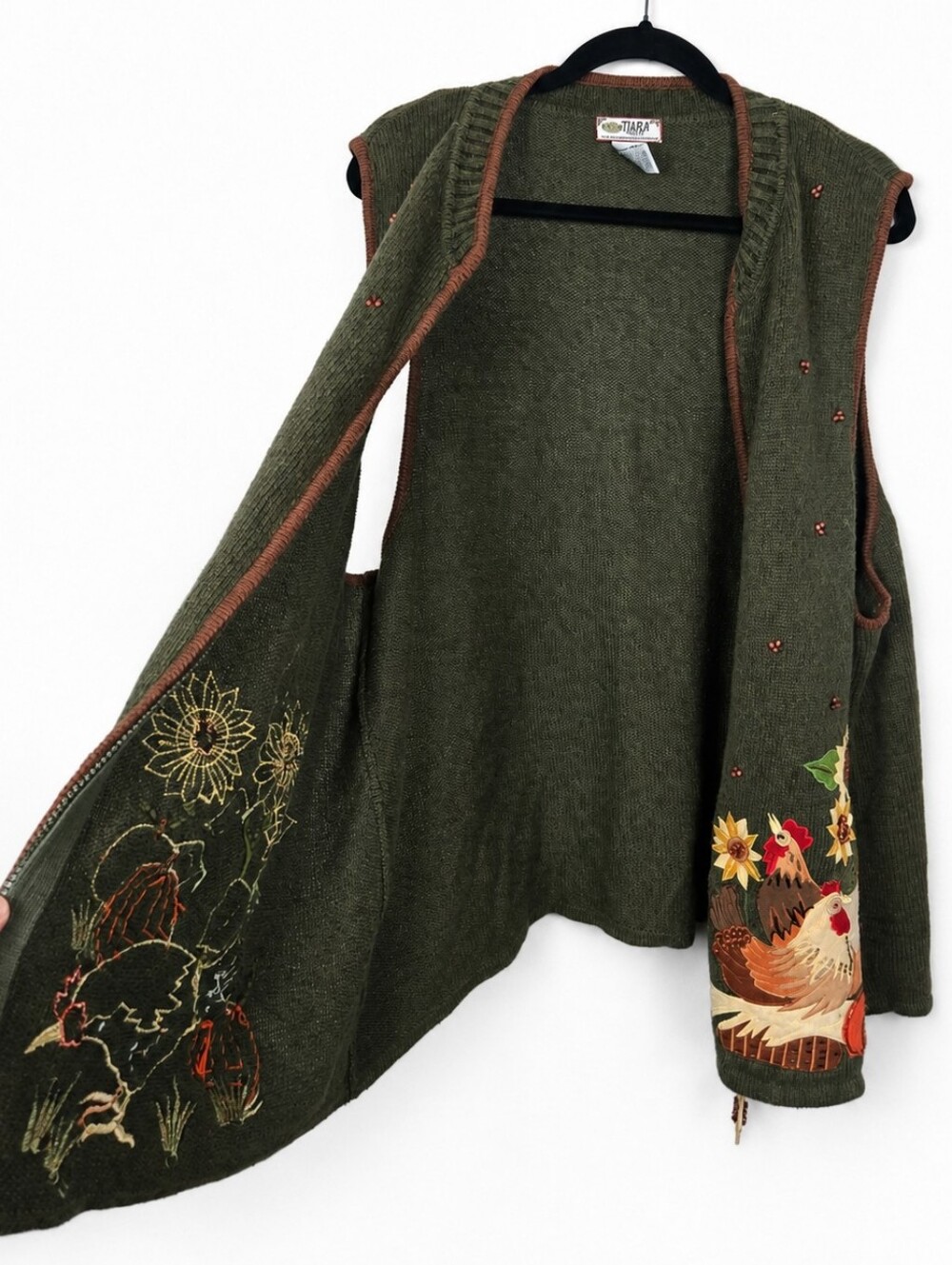 Tiara Women 2X Fall Harvest Chicken Pumpkin Zip Sweater Vest Cottagecore Granny - Picture 4 of 10
